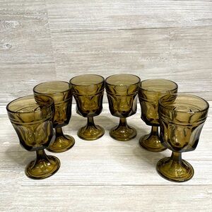 Vintage Anchor Hocking Fairfield Smoky Brown On the Rocks Footed Goblets